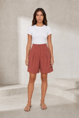 High-waisted pleated mini skirt