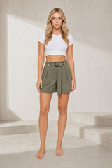Green High-Waist Loose Shorts