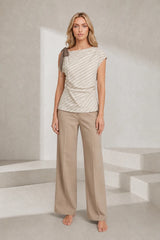 Beige Asymmetric One-Shoulder Top