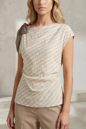 Top beige asymétrique épaule dénudée | Lounelle Paris