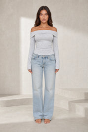 Top gris clair épaules dénudées manches longues | Lounelle Paris