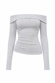 Top gris clair épaules dénudées manches longues | Lounelle Paris