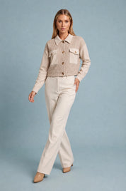 Veste beige en velours pied-de-poule | Vue en mouvement | Lounelle Paris