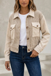 Veste beige en velours pied-de-poule | Lounelle Paris