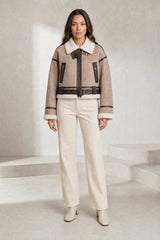 Short Shearling-Effect Belted Jacket