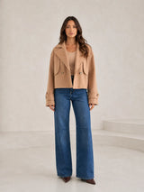Cropped brown oversized lapel jacket