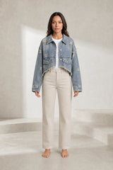 Cropped Washed Blue Denim Jacket