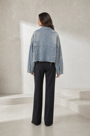 Veste en jean bleu délavé courte | Lounelle Paris