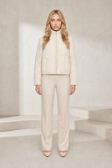 Beige knit stand-collar jacket