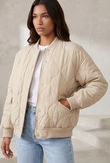 Oversized Quilted Jacket with Stand Collar
