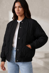 Oversized Quilted Jacket with Stand Collar