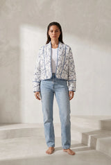 White Quilted Floral-Print Jacket