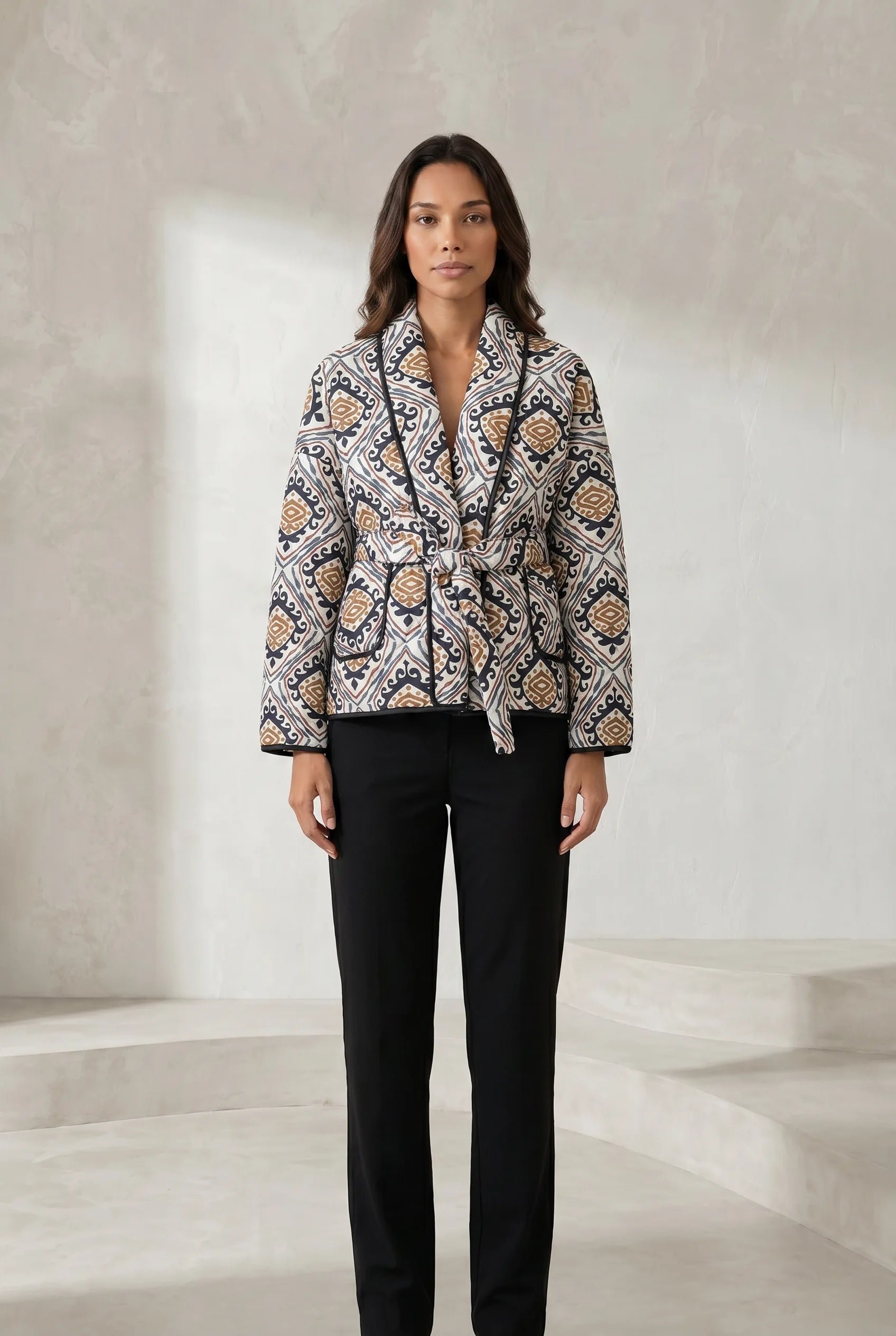 Veste matelassée imprimée col en V | Lounelle Paris