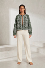 Green printed quilted jacket