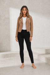 Asymmetric Zip Suede Biker Jacket