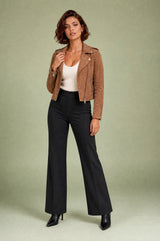 Asymmetric-Zip Suede Biker Jacket