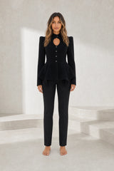 Black Peplum Jacket with Stand Collar